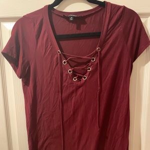 Maroon Lace Up T shirt